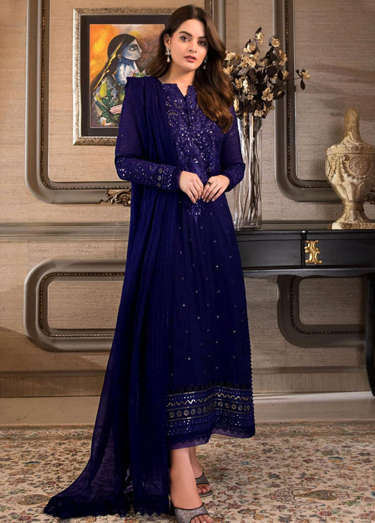 Embroidered Unstitched 3 Piece Chiffon Suit -EM0030-Party Wear